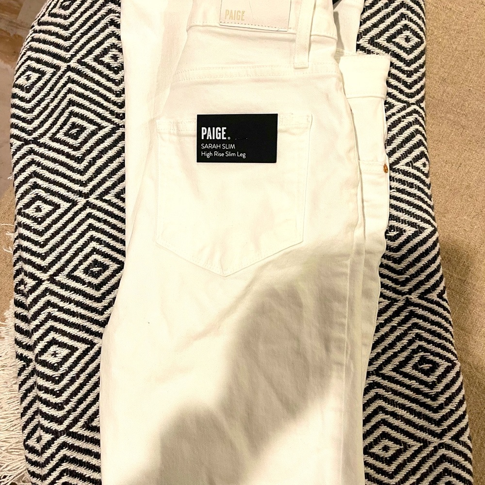 Paige Sarah white distressed denim jeans